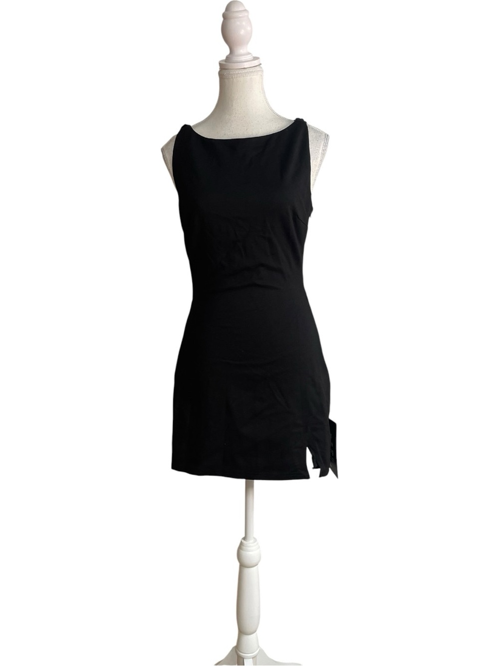 Lulus Evianna Ponte Knit Cowl Back Mini Sheath Dress Black